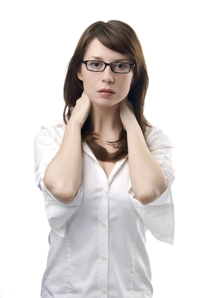 Mujer de pelo largo con gafas graduadas —  Fotos de Stock