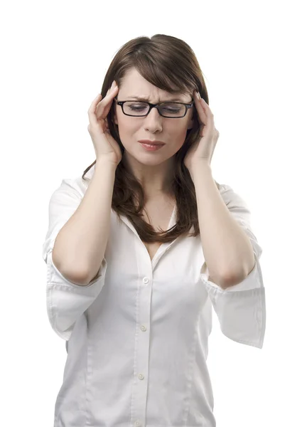 Frau mit schweren Migräne-Kopfschmerzen — Stockfoto