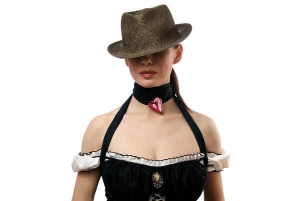 Vrouw met hoed met hartvormige coul — Stockfoto