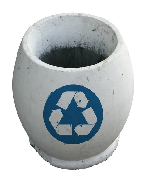 Basura vacía blanca con signo de reciclaje — Foto de Stock