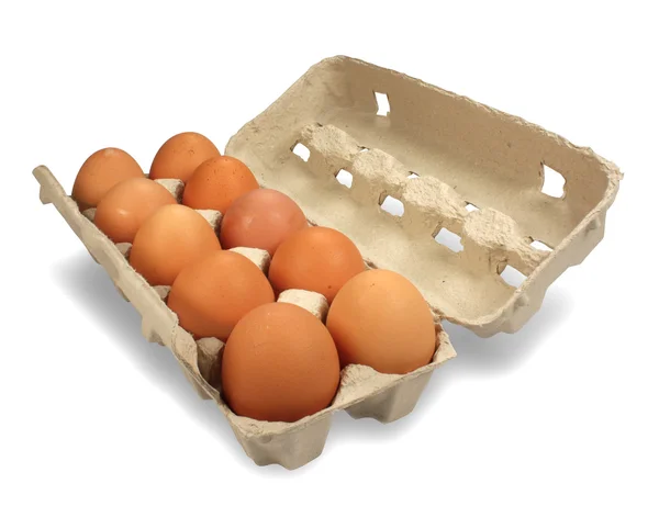 Dez ovos caixa para cima — Fotografia de Stock