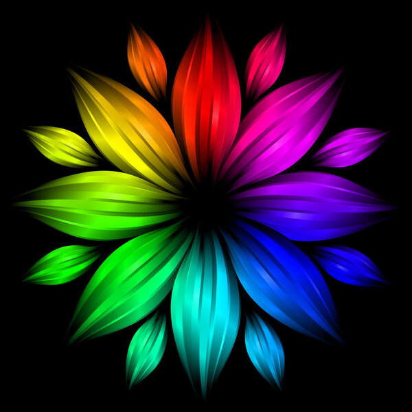 Abstract flower in rainbow color on blac