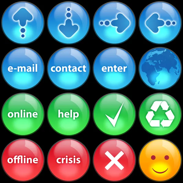 Green, blue and red buttons on black — Zdjęcie stockowe