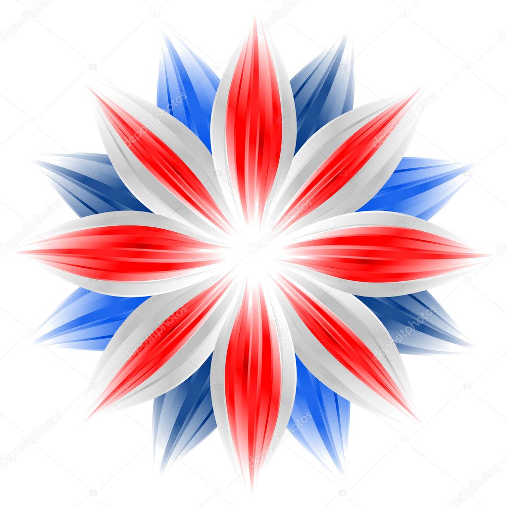 Flower with british flag colors on white