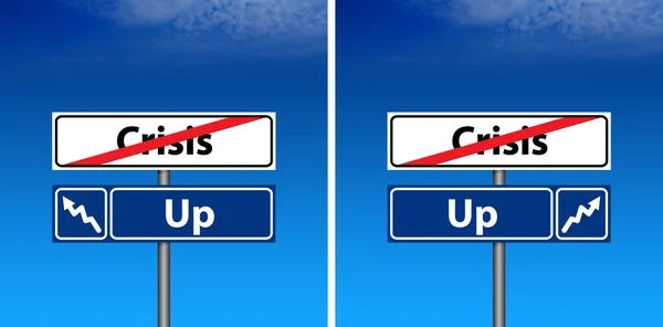 Road Sign The end of crisis and blue sky — Stock Photo, Image