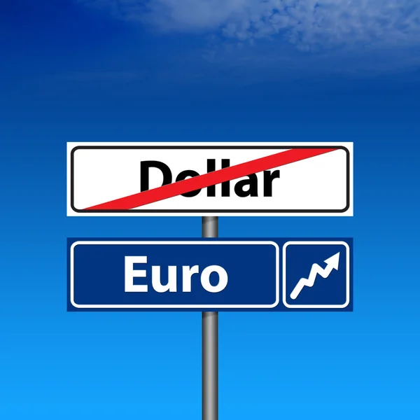Közúti aláírja a végén, dollár, euró — Stock Fotó
