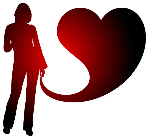 Žena s srdce siluetu obrázku — Stock fotografie