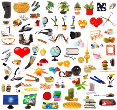 Big set of objects on white clipart