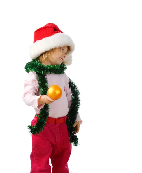 Vacker liten flicka med jul sph — Stockfoto