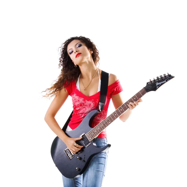 エレク トリック ギターを持つ美しい女性 — ストック写真