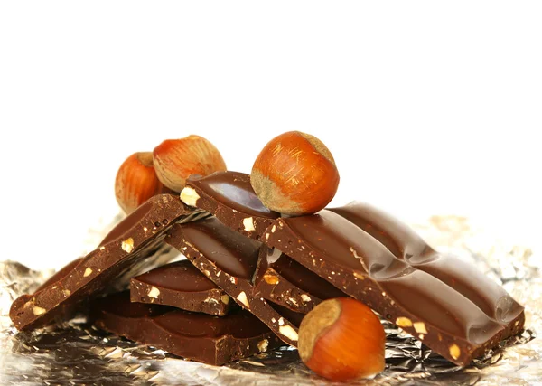 Čokoládové bloků a ořechy — Stock fotografie