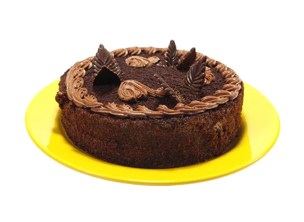 白で隔離されるチョコレート ケーキ — ストック写真