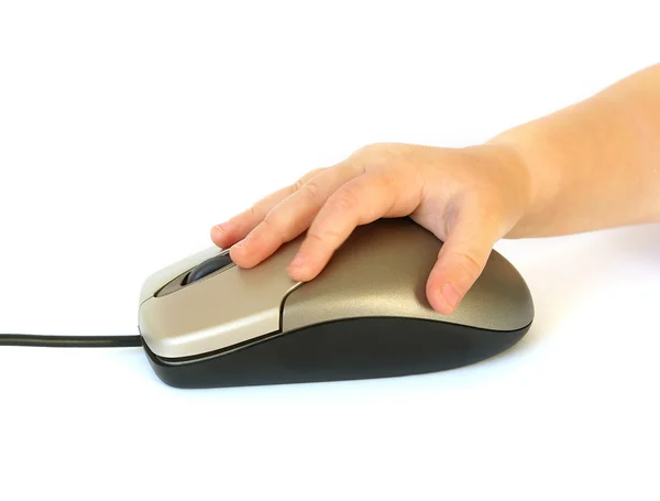 Rato de computador e mão — Fotografia de Stock