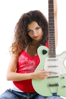 elektro gitar ile sevimli kadın