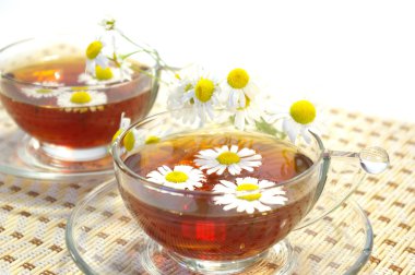 Herbal tea and chamomile blossoms clipart