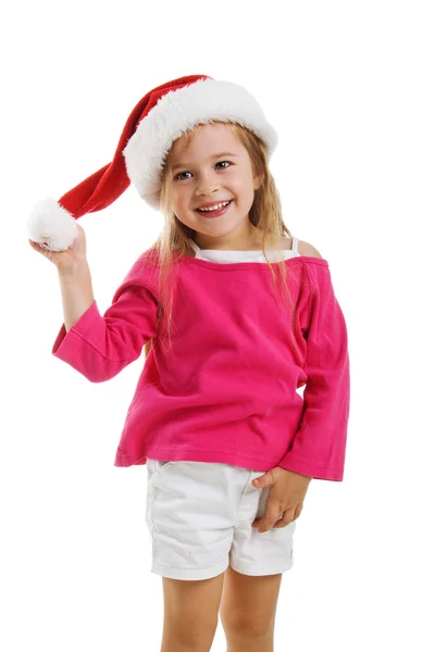 Menina bonito em um chapéu de Papai Noel — Fotografia de Stock