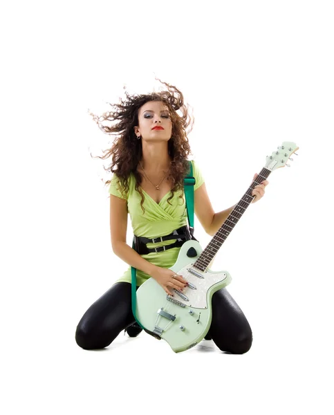 エレクトリック ・ ギターとかわいい女性 — ストック写真