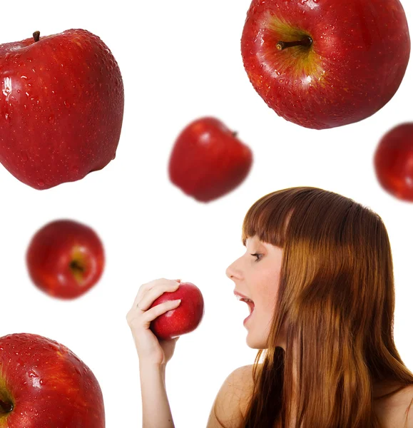 Милые женщины с красными яблоками — стоковое фото