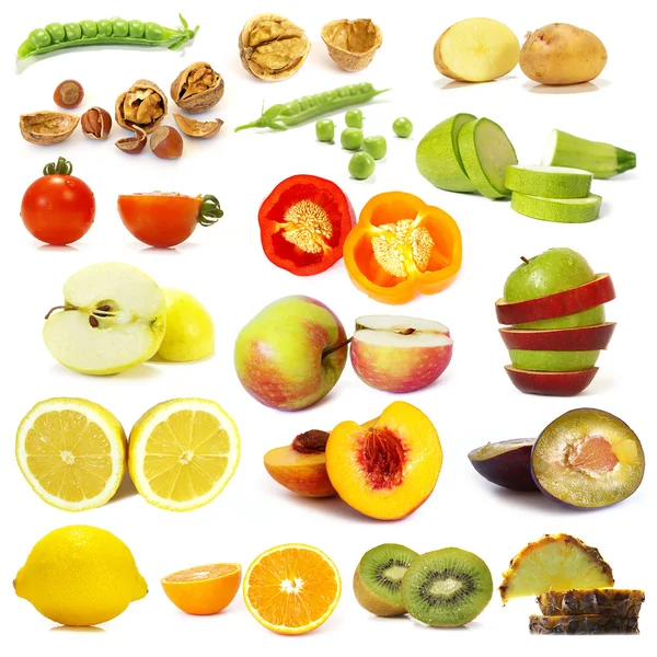 Coleta de legumes e frutas cortadas — Fotografia de Stock