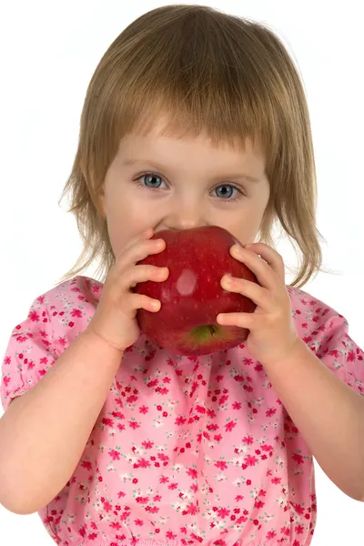 Κοριτσάκι με κόκκινο μήλο — Φωτογραφία Αρχείου