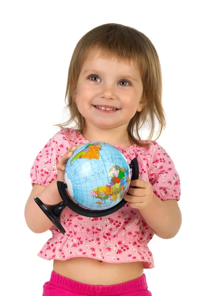 Bambina con globo terrestre — Foto Stock