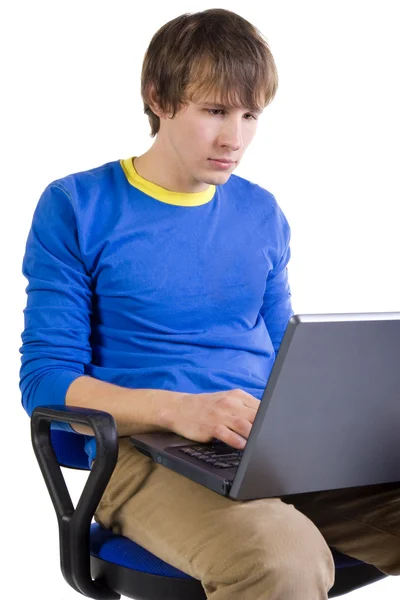 Men with laptop on the chair — Stock Photo, Image