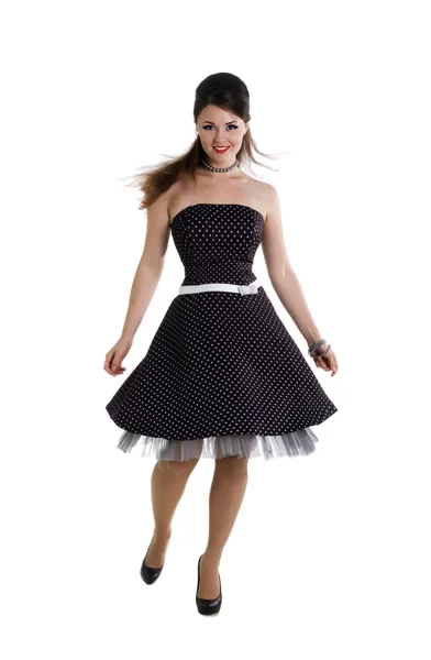 Mooi meisje gaan in retro jurk — Stockfoto