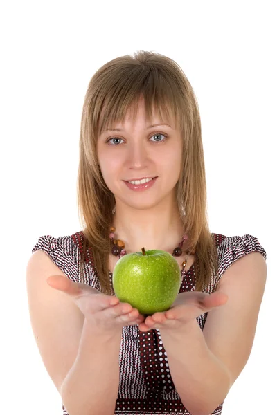 Красива жінка з яблуком — стокове фото