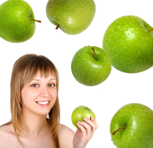Hübsche Frau mit Apfel — Stockfoto