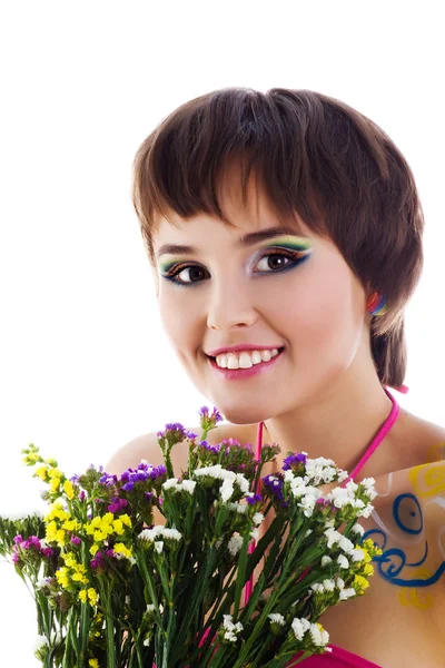Pretty young woman flowers — Stock Photo, Image