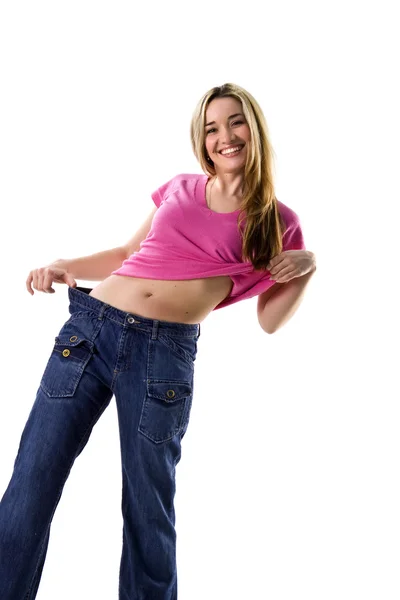 Mulher que mede cintura — Fotografia de Stock