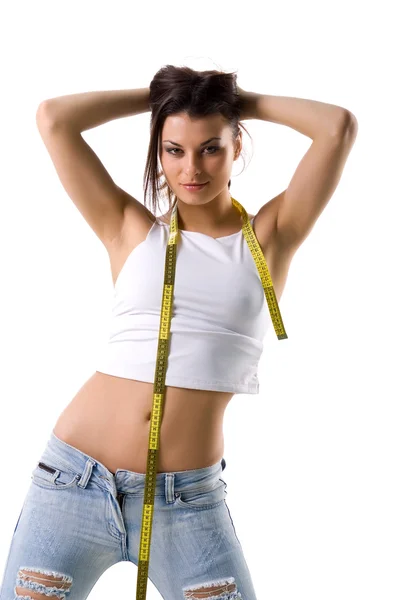 Vrouw meten taille — Stockfoto