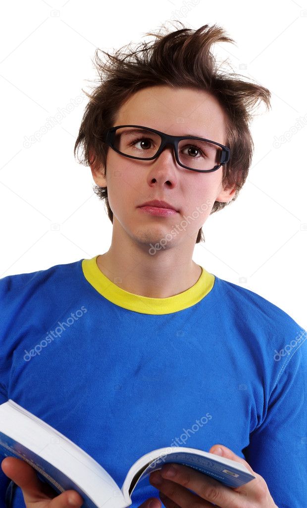 Student in glasses with apple