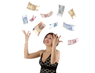 Beautiful young woman throwing mony into clipart