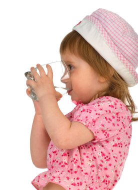 Little girl drink the water clipart