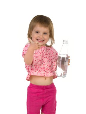 Little girl drink water from the bottle clipart