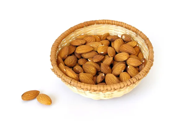 Basket of almonds — Stock Photo, Image