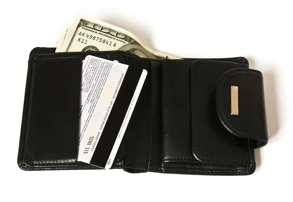 Dolar ile siyah cüzdan — Stok fotoğraf
