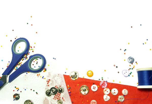 Düğmeler ve renkli boncuklar arka plan — Stok fotoğraf