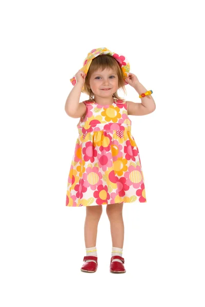 Schattig klein meisje in zomer jurk — Stockfoto