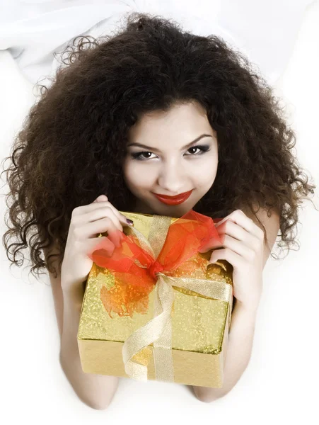 Cute woman with a christmas gifts — Stock Photo, Image