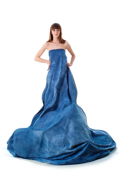 Elegantie glamour vrouw in blauwe jurk — Stockfoto