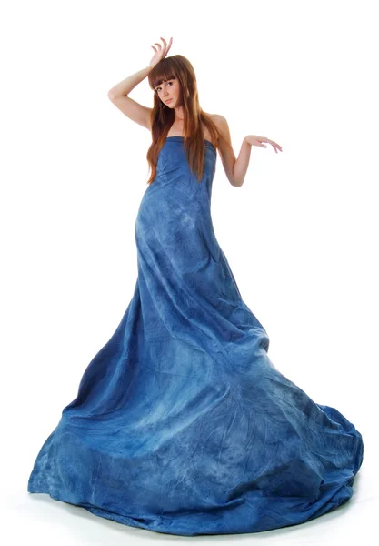 Eleganz Glamour Frau im blauen Kleid — Stockfoto