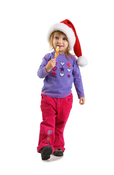 Mädchen mit dem Weihnachtsmann-Hut — Stockfoto