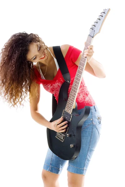 Dívka s elektrickou kytarou — Stock fotografie