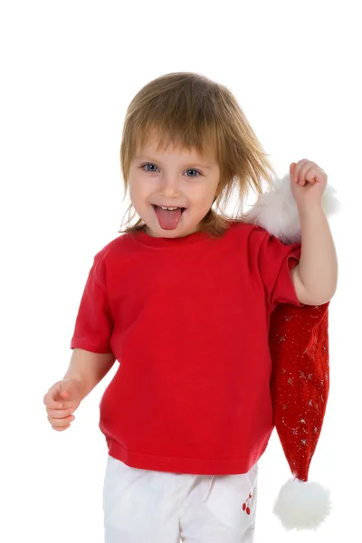 Kleines Mädchen mit dem Weihnachtsmann-Hut — Stockfoto