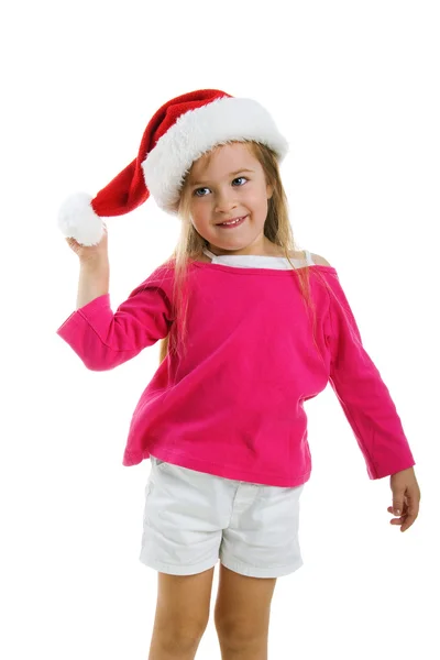戴著圣诞老人帽的小女孩 — 图库照片