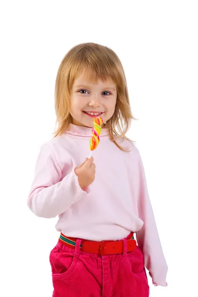 Kleines Mädchen mit einem hellen Lutscher — Stockfoto