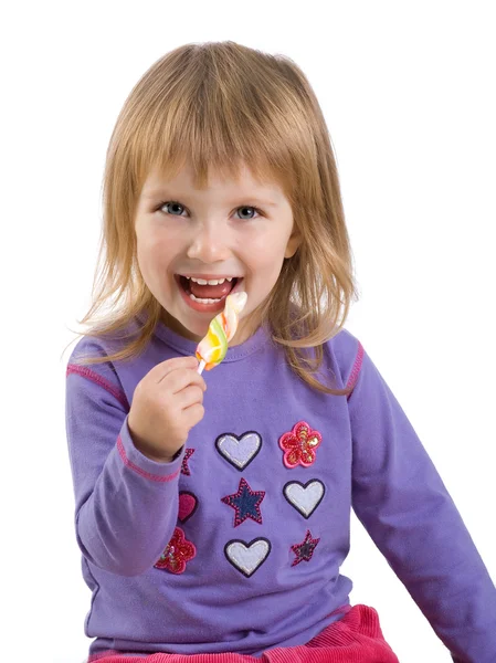 Hübsches kleines Mädchen mit einem hellen Lutscher — Stockfoto