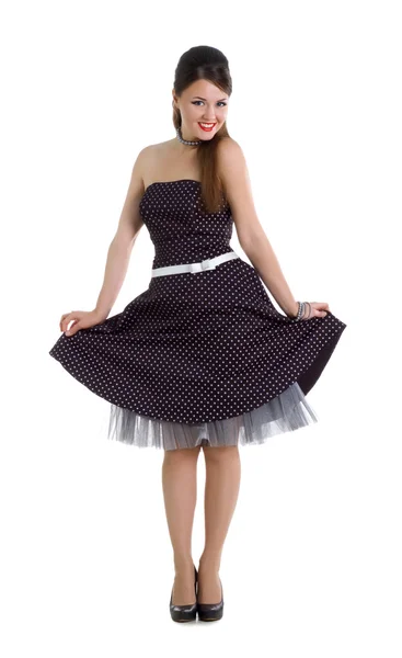 Prettyl womanl w retro sukienka — Zdjęcie stockowe